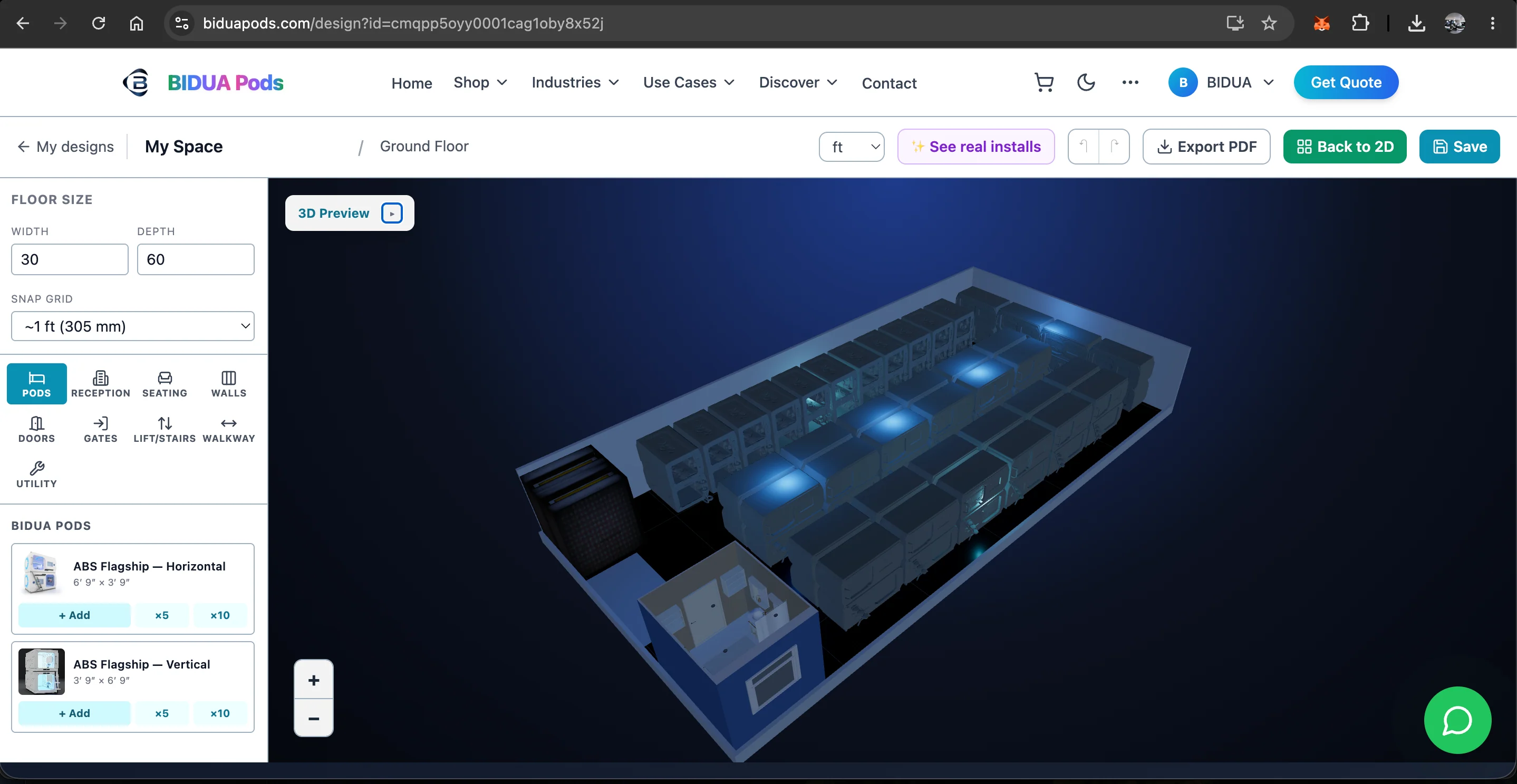 BIDUA 3D space planner — example layout 3