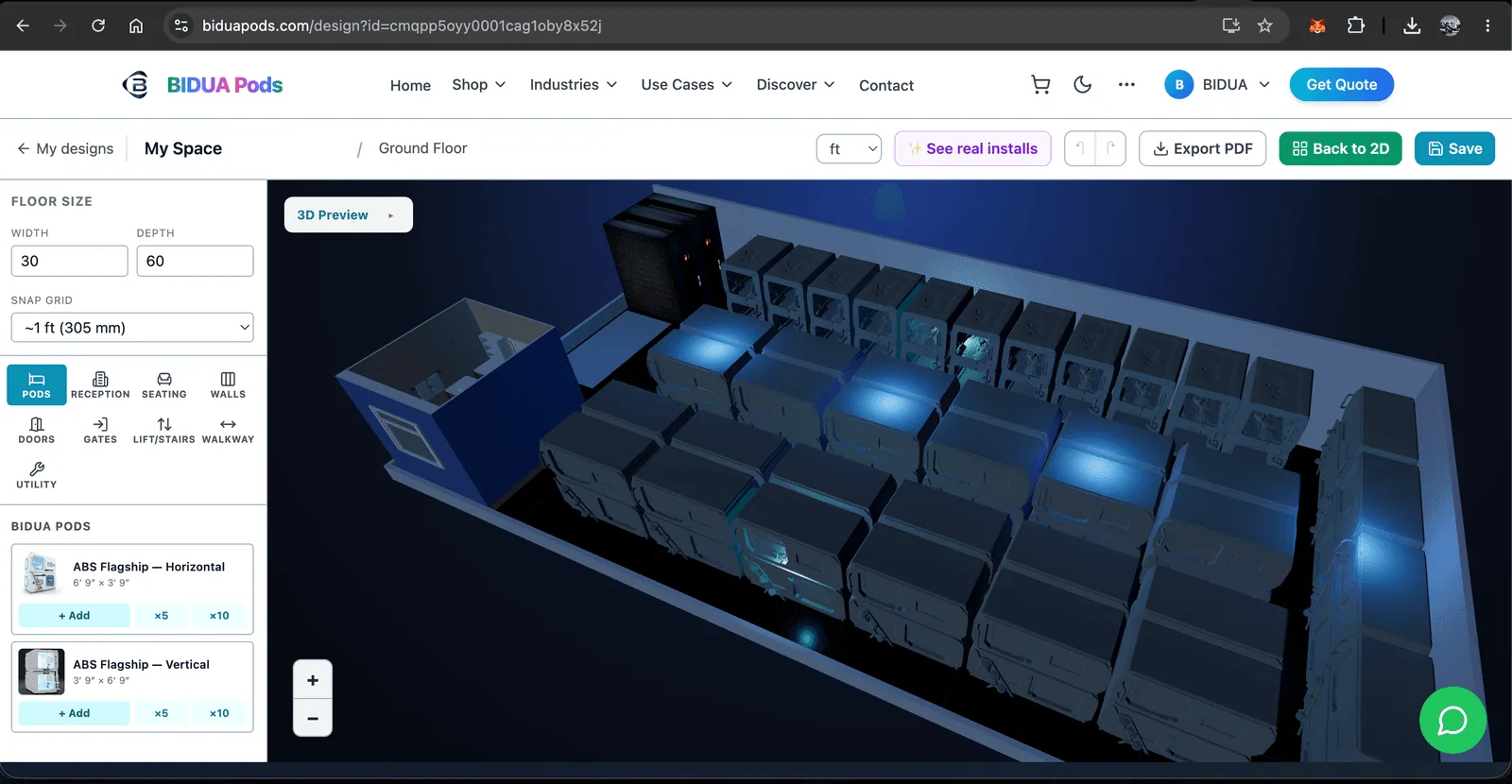 BIDUA 3D space planner — example layout 6