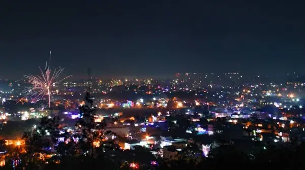 Night view of Sagar town over Lakha Banjara Lake, Sagar