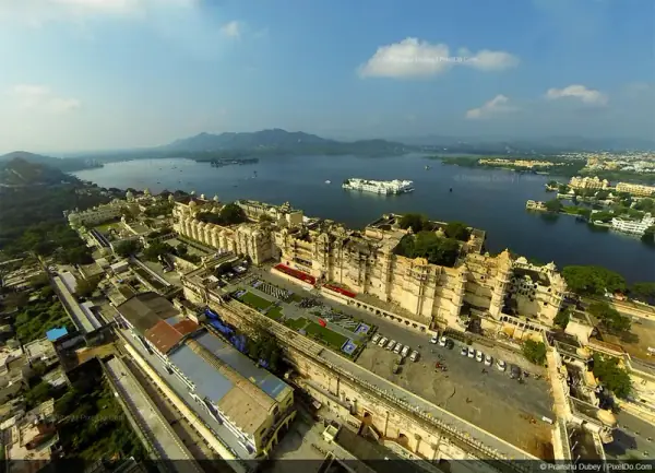 City Palace Udaipur aerial, Udaipur